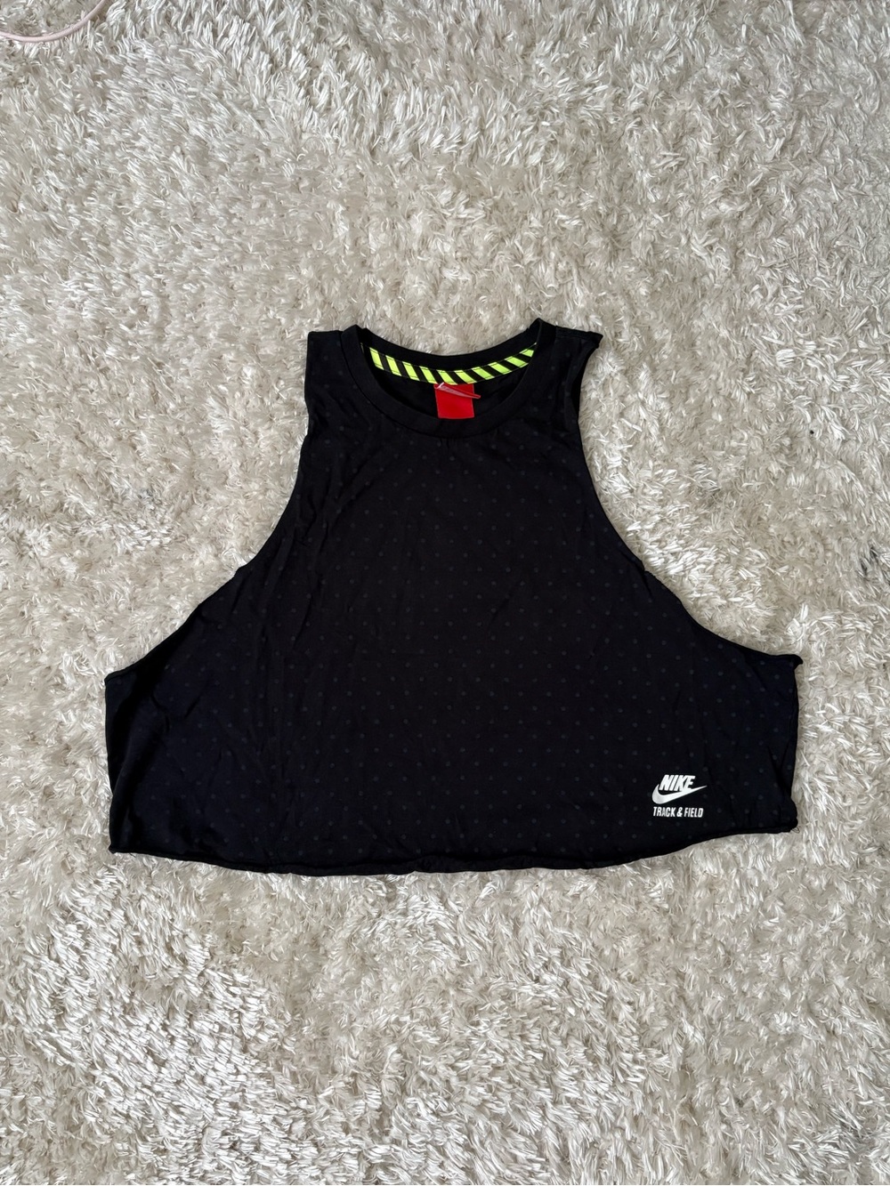 Nike Women’s Black Charcoal Polka Dot Crop Muscle Tank Top Crop Track & Field